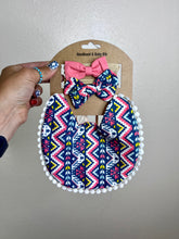 Load image into Gallery viewer, Pink &amp; Navy Aztec Baby Bib &amp; Headband Set
