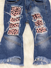 Load image into Gallery viewer, Kali Denim Distressed Bells With Cheetah Print Patches