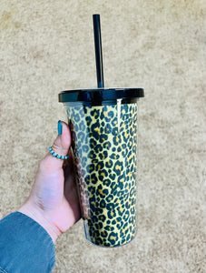 Brown Leopard Tumbler with Straw