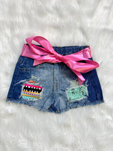 Load image into Gallery viewer, Jayla Aztec &amp; Mint Sequin Patch Denim Shorts