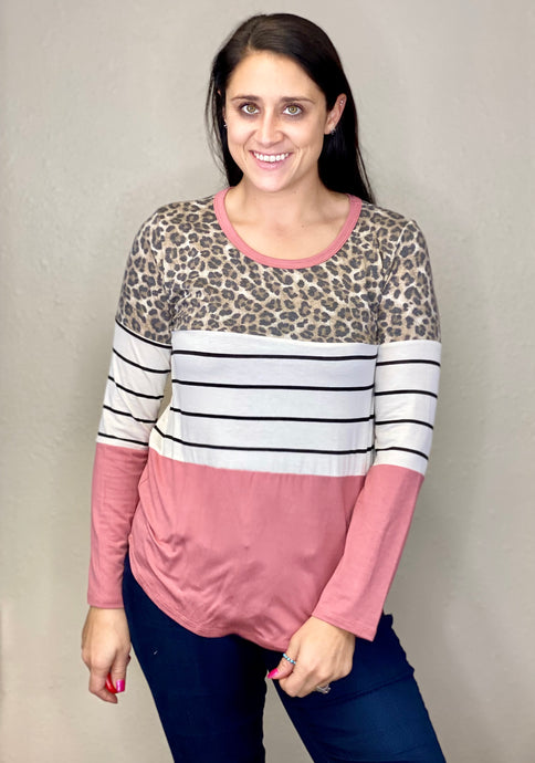 Kristen Mauve, Stripped, & Cheetah Long Sleeve Shirt - Rusty Soul