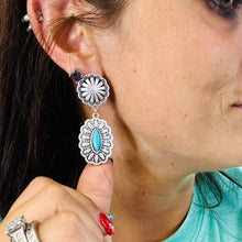 Load image into Gallery viewer, Summer of 69&#39; Silver Aztec &amp; Turquoise Earrings